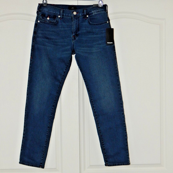 True Religion GENO SN Flap Relaxed Slim Dark Shivering Wash Jeans Men 33x32 NWT - Picture 2 of 7